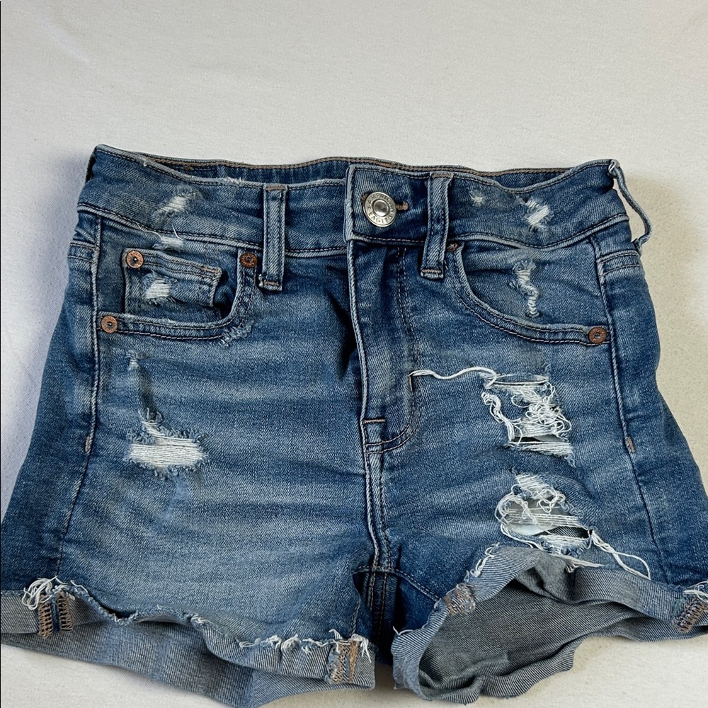 Super Stretch Hi-Rise Shortie size 00 Blue American Eagle Outfitters Shorts
